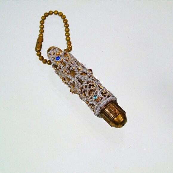 Art Deco Bullet Pen Jeweled With Filigree Keychain Vintage Ornate - Picture 1 of 8